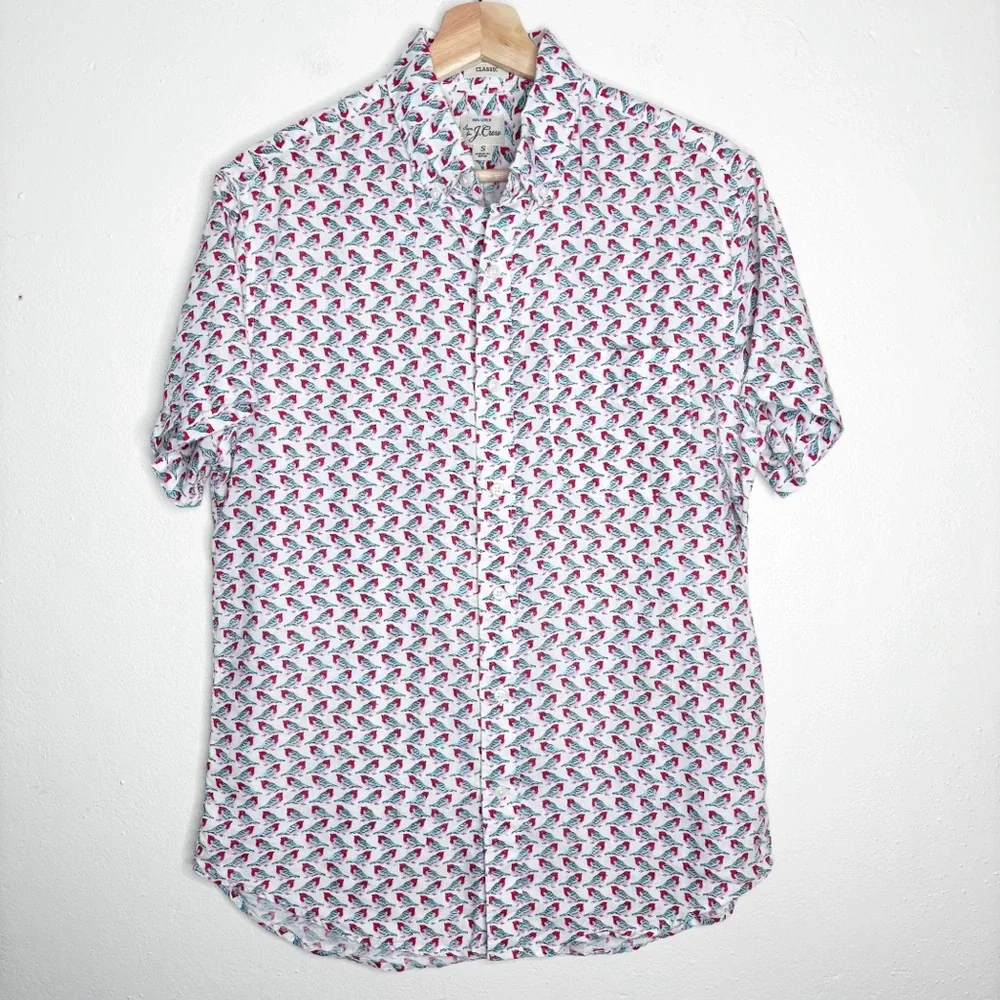 J. Crew Linen Short Sleeve Button Down Shirt Bird Print Size Small NWOT